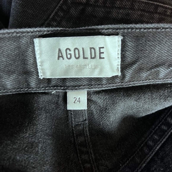 AGOLDE women's button fly jeans 24 bootcut raw hem distressed denim black cotton - Picture 6 of 8